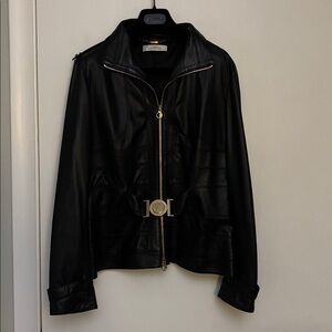 Versace Black Leather Jacket with Gold Accents